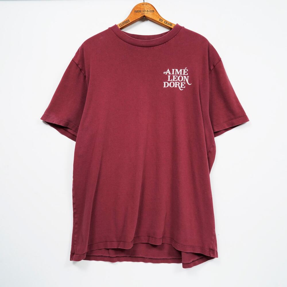 Aimé Leon Dore Logo T-Shirt Burgundy Faded Size XL Made in Canada Cotton